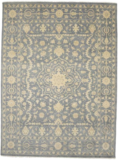 Muted Gray Floral 9x12 Transitional Oriental Area Rug