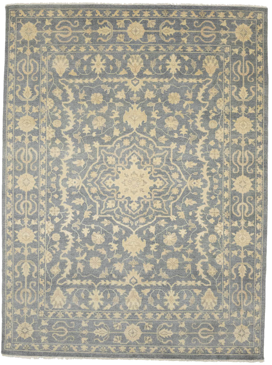 Muted Gray Floral 9x12 Transitional Oriental Area Rug