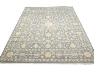 Muted Gray Floral 9x12 Transitional Oriental Area Rug