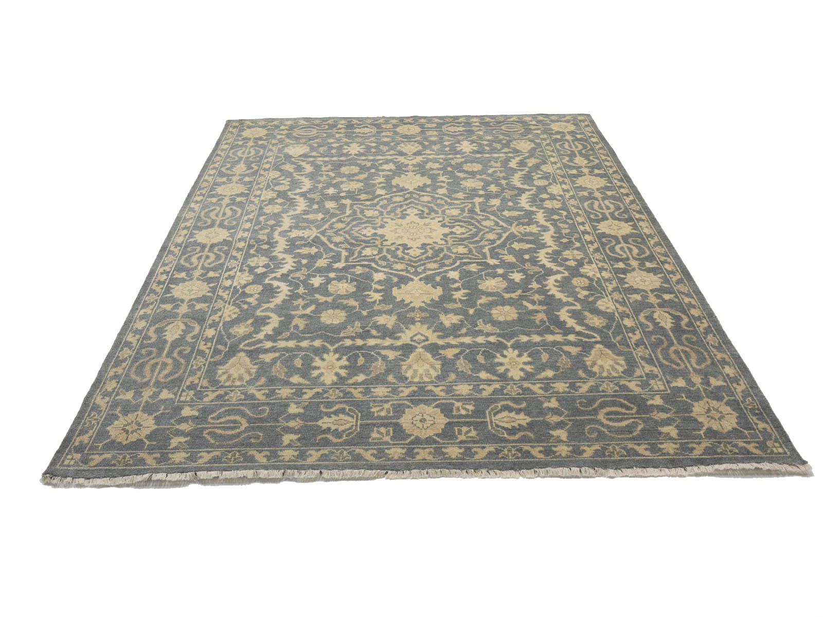 Muted Gray Floral 9x12 Transitional Oriental Area Rug