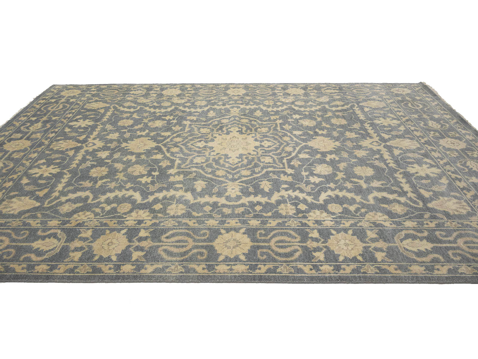 Muted Gray Floral 9x12 Transitional Oriental Area Rug