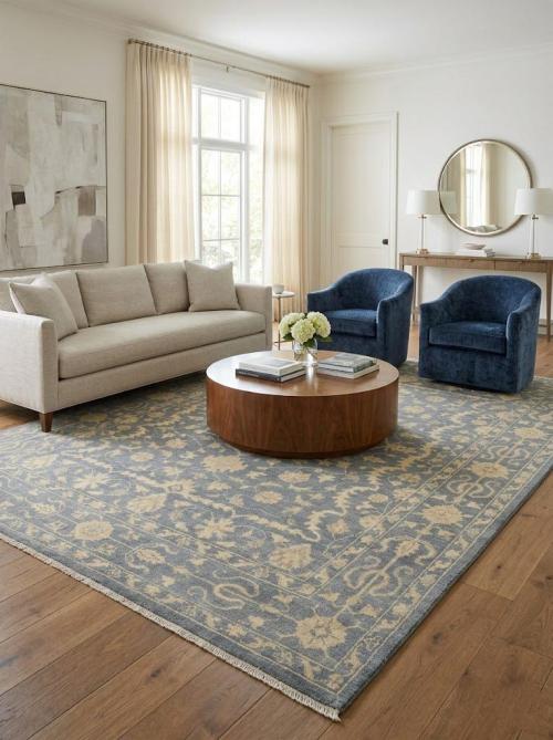 Muted Gray Floral 9x12 Transitional Oriental Area Rug