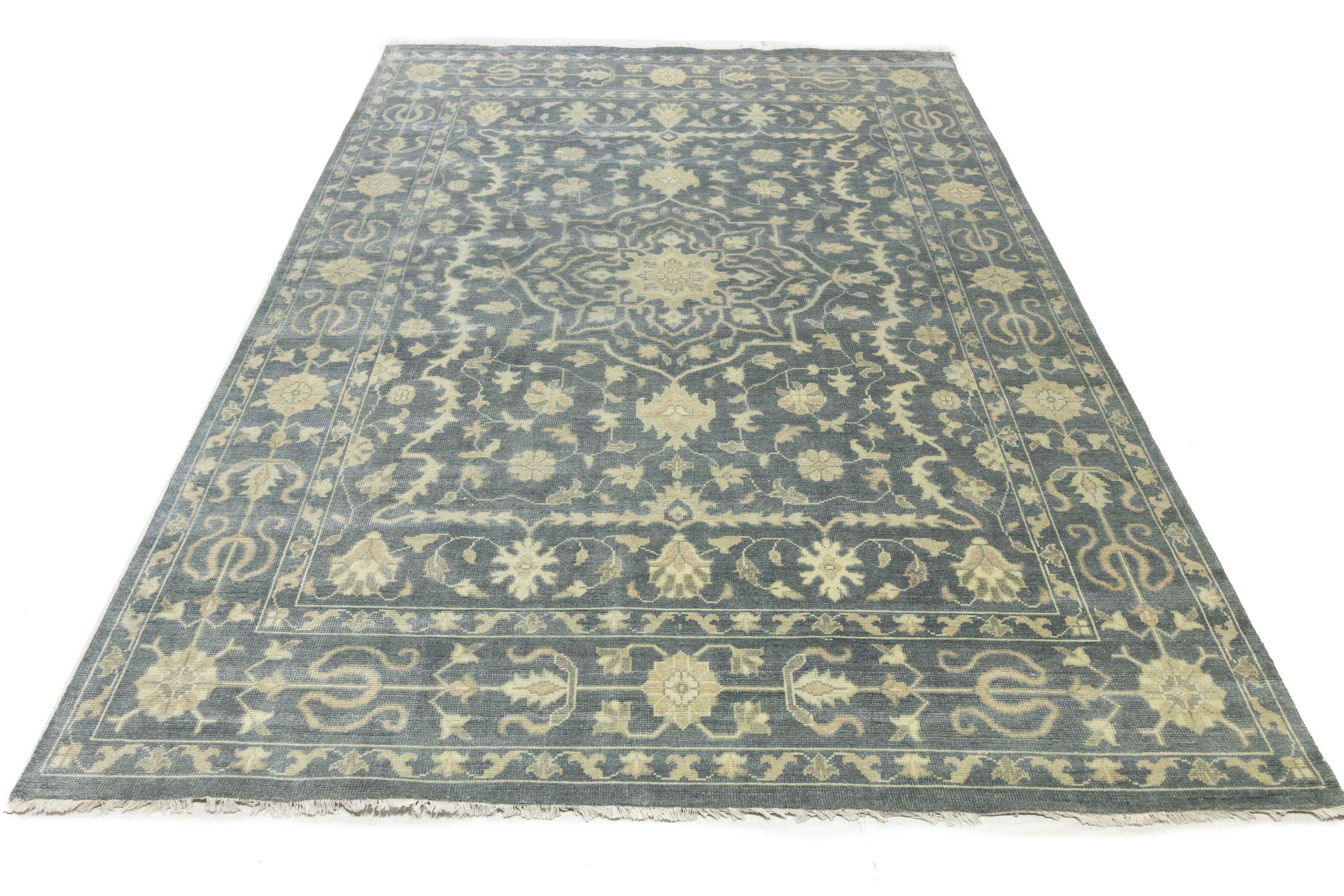 Muted Floral 9x12 Transitional Oriental Area Rug