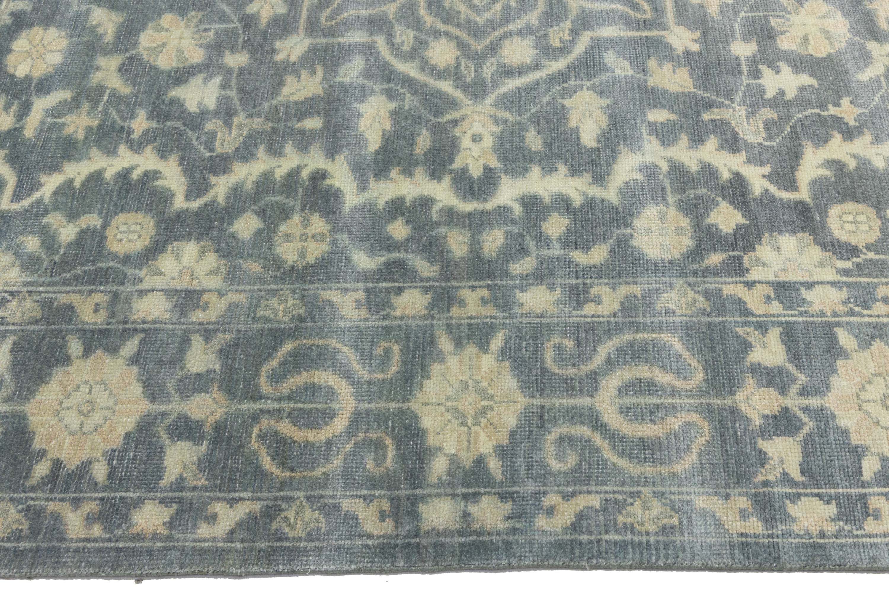 Muted Floral 9x12 Transitional Oriental Area Rug