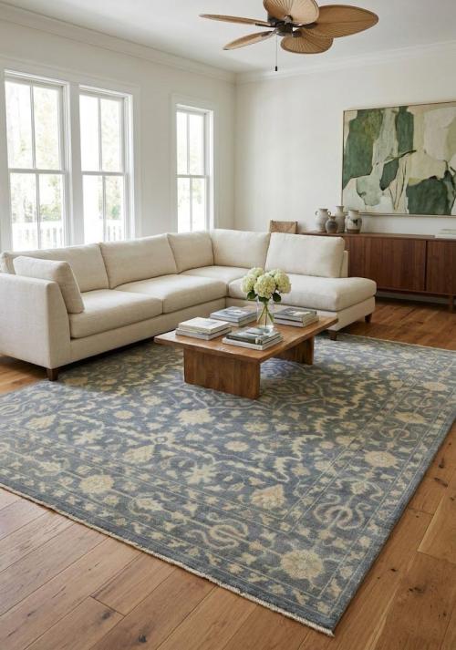 Muted Floral 9x12 Transitional Oriental Area Rug