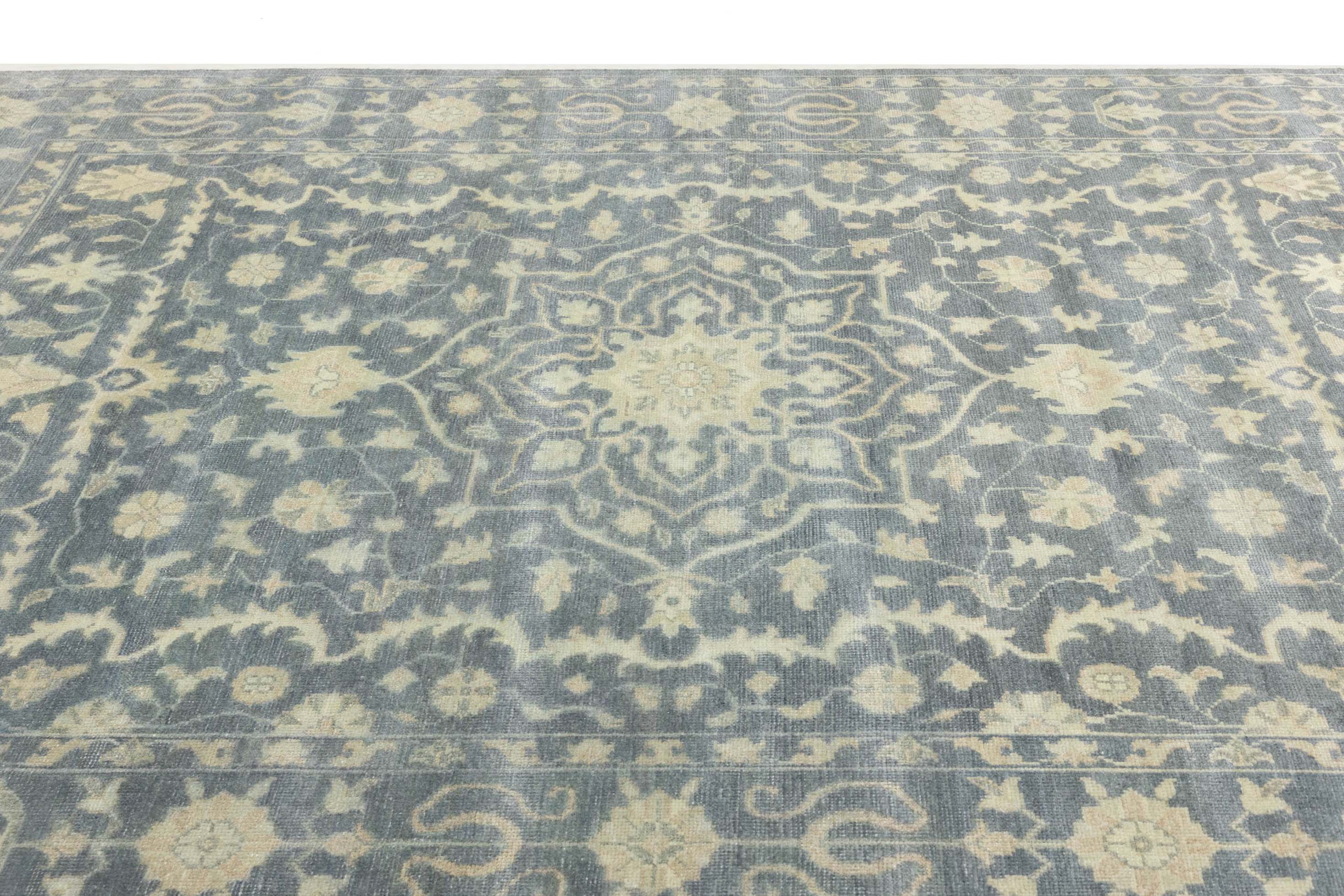 Muted Floral 9x12 Transitional Oriental Area Rug
