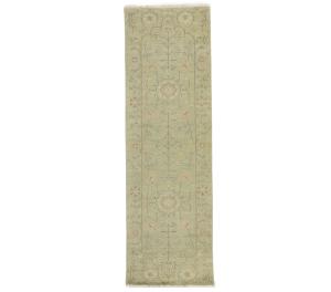 Muted Light Green Floral Transitional 2'6X7'10 Oriental Runner Rug