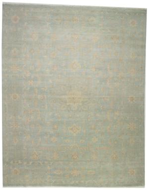 Muted Aqua Blue Floral Transitional 12x15 Oriental Area Rug
