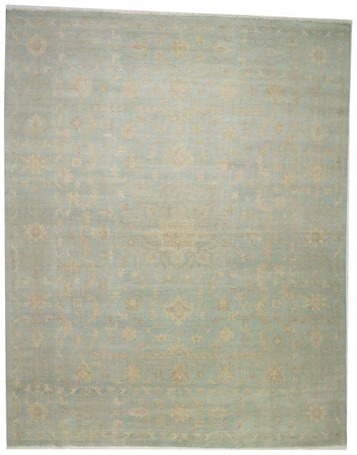 Muted Aqua Blue Floral Transitional 12x15 Oriental Area Rug