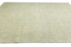 Muted Aqua Blue Floral Transitional 12x15 Oriental Area Rug