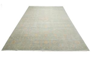 Muted Aqua Blue Floral Transitional 12x15 Oriental Area Rug