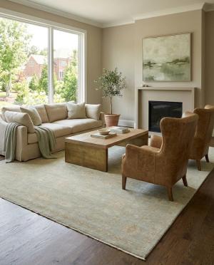 Muted Aqua Green Floral Transitional 12x15 Oriental Area Rug