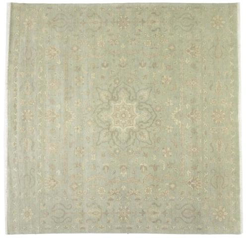 Muted Aqua Green Floral 8x8Transitional Oriental Square Rug