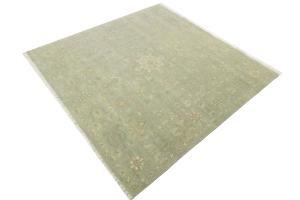 Muted Aqua Green Floral 8x8Transitional Oriental Square Rug