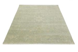Muted Aqua Green Floral 8x8Transitional Oriental Square Rug