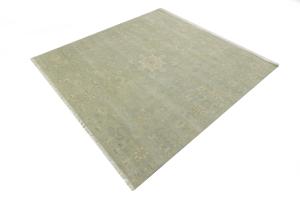 Muted Aqua Green Floral 8x8Transitional Oriental Square Rug