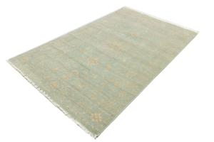 Muted Aqua Blue Floral 5X8 Transitional Oriental Rug