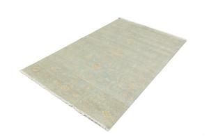 Muted Aqua Blue Floral 5X8 Transitional Oriental Rug