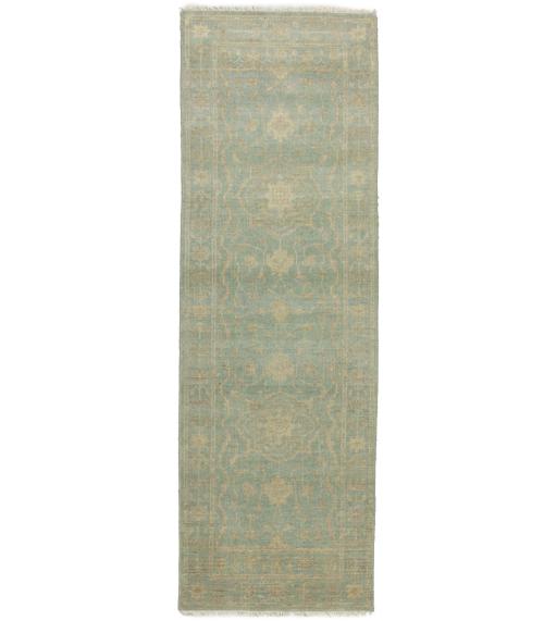 Muted Aqua Blue Floral Transitional 3X8 Oriental Runner Rug