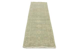 Muted Aqua Blue Floral Transitional 3X8 Oriental Runner Rug