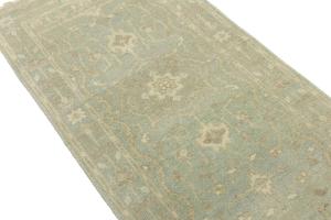 Muted Aqua Blue Floral Transitional 3X8 Oriental Runner Rug