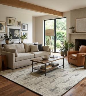 8'3 X 9'10 Hand Knotted Cream Modern Oriental Wool Rug