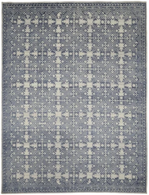 Blue & Cream Geometric 9X12 Modern Oriental Rug
