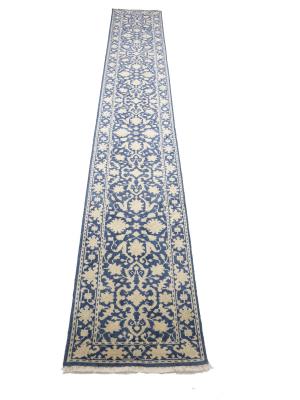 Muted Blue Floral Transitional 3X18 Oriental Runner Rug