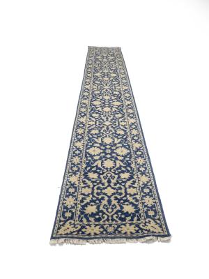 Muted Blue Floral Transitional 3X18 Oriental Runner Rug