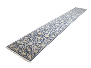 Muted Blue Floral Transitional 3X18 Oriental Runner Rug