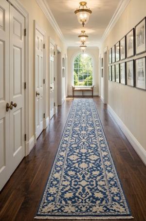 Muted Blue Floral Transitional 3X18 Oriental Runner Rug