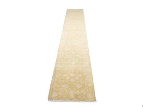 Muted Golden Yellow Floral 3x18 Transitional Oriental Runner Rug
