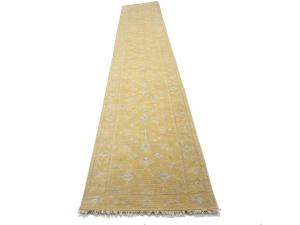 Muted Golden Yellow Floral 3x18 Transitional Oriental Runner Rug