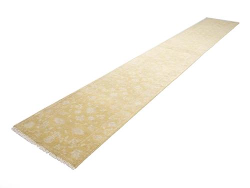 Muted Golden Yellow Floral 3x18 Transitional Oriental Runner Rug