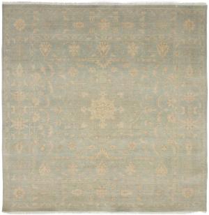 Muted Aqua Blue Floral 8x8 Transitional Oriental Square Rug