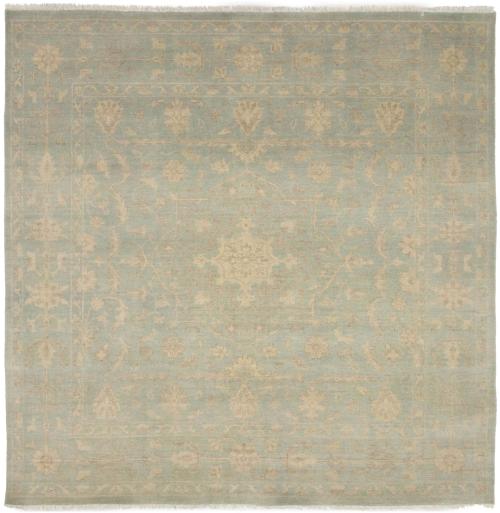 Muted Aqua Blue Floral 8x8 Transitional Oriental Square Rug