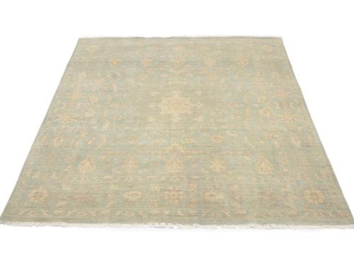 Muted Aqua Blue Floral 8x8 Transitional Oriental Square Rug