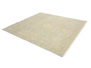 Muted Aqua Blue Floral 8x8 Transitional Oriental Square Rug