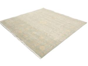 Muted Aqua Blue Floral 8x8 Transitional Oriental Square Rug