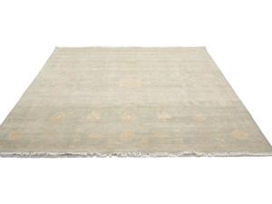 Muted Aqua Blue Floral 8x8 Transitional Oriental Square Rug