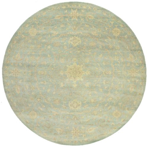 Muted Aqua Blue Floral 8x8Transitional Oriental Round Rug