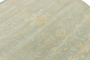 Muted Aqua Blue Floral 8x8Transitional Oriental Round Rug