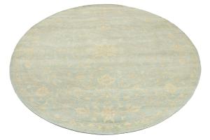 Muted Aqua Blue Floral 8x8Transitional Oriental Round Rug