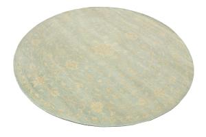Muted Aqua Blue Floral 8x8Transitional Oriental Round Rug