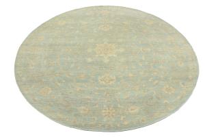 Muted Aqua Blue Floral 8x8Transitional Oriental Round Rug