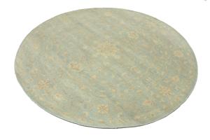 Muted Aqua Blue Floral 8x8Transitional Oriental Round Rug