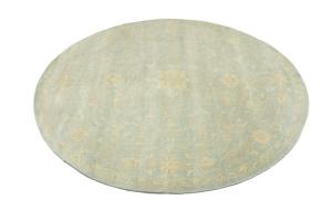 Muted Aqua Blue Floral 8x8Transitional Oriental Round Rug