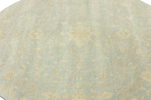 Muted Aqua Blue Floral 8x8Transitional Oriental Round Rug