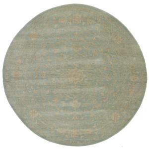 Muted Aqua Blue Floral 6x6 Transitional Oriental Round Rug