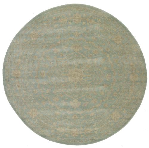 Muted Aqua Blue Floral 6x6 Transitional Oriental Round Rug